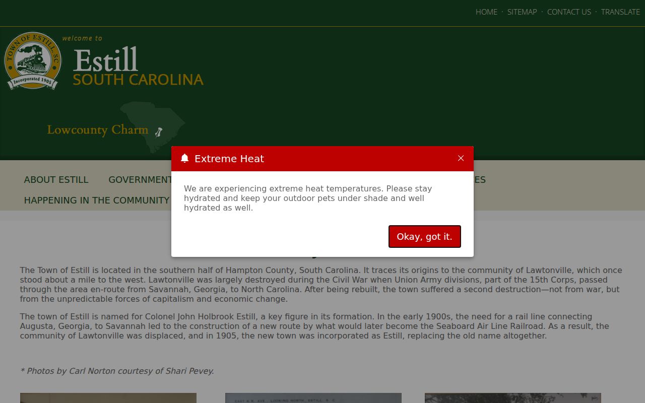 Estill criminal records history and municipal building in Hampton County