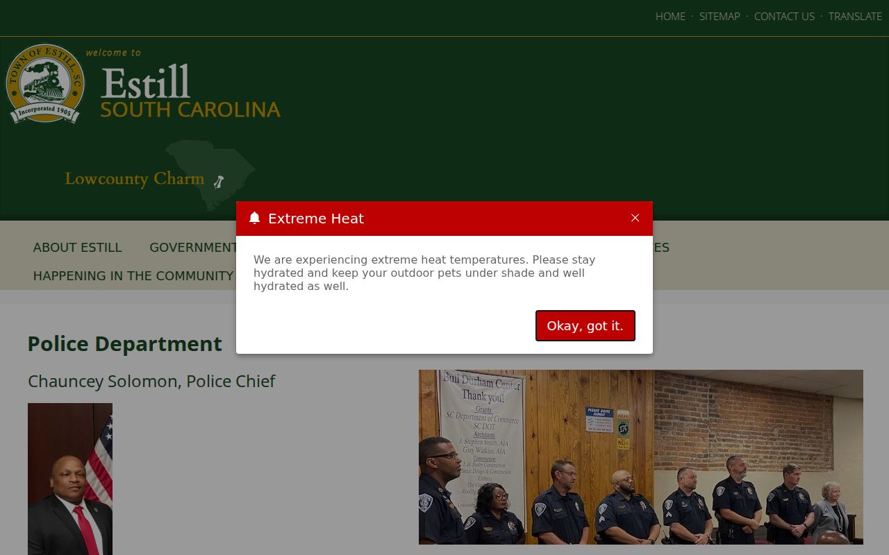 Estill criminal records source at the Police Department in Hampton County