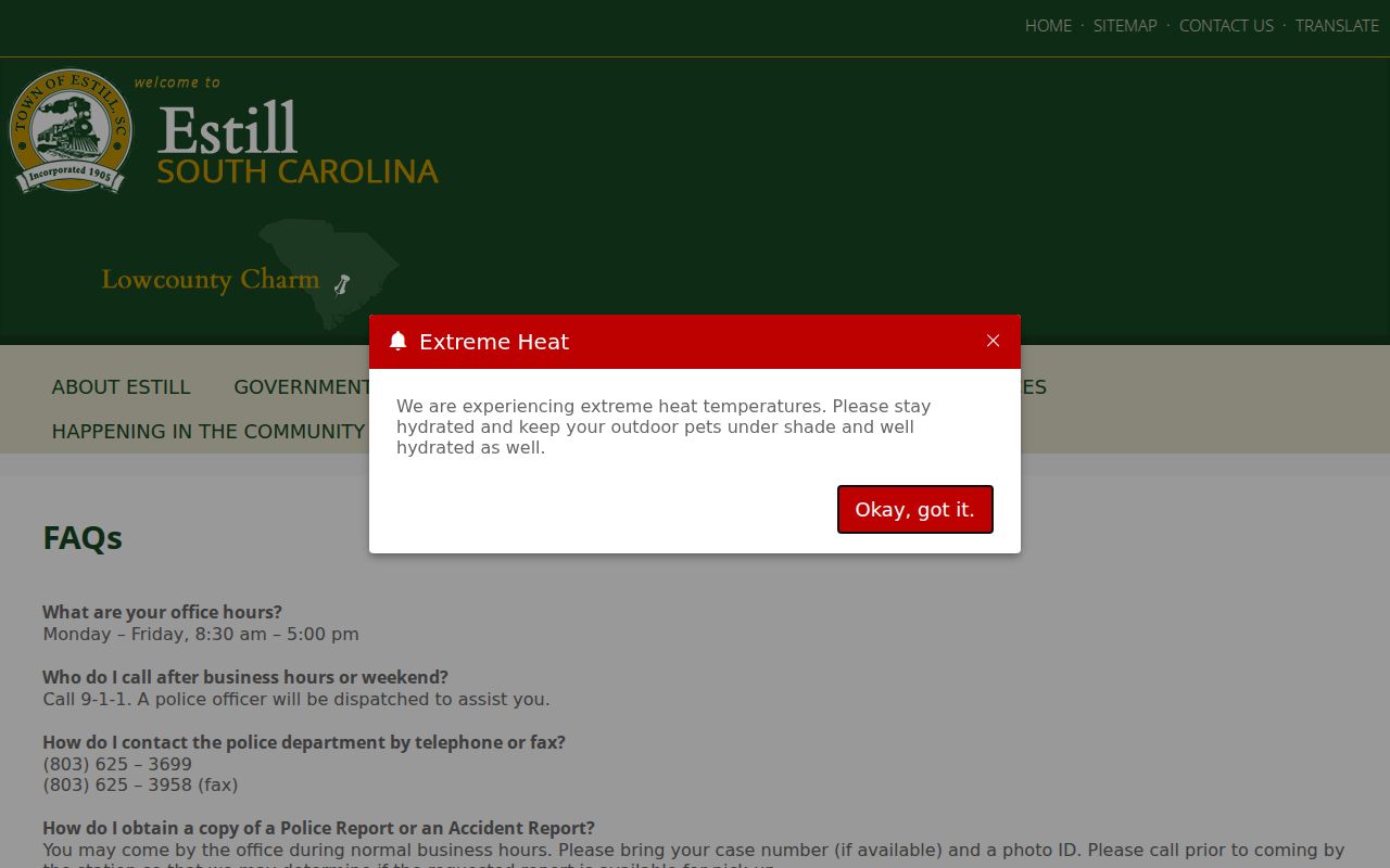 Estill criminal records police report FAQ in Hampton County