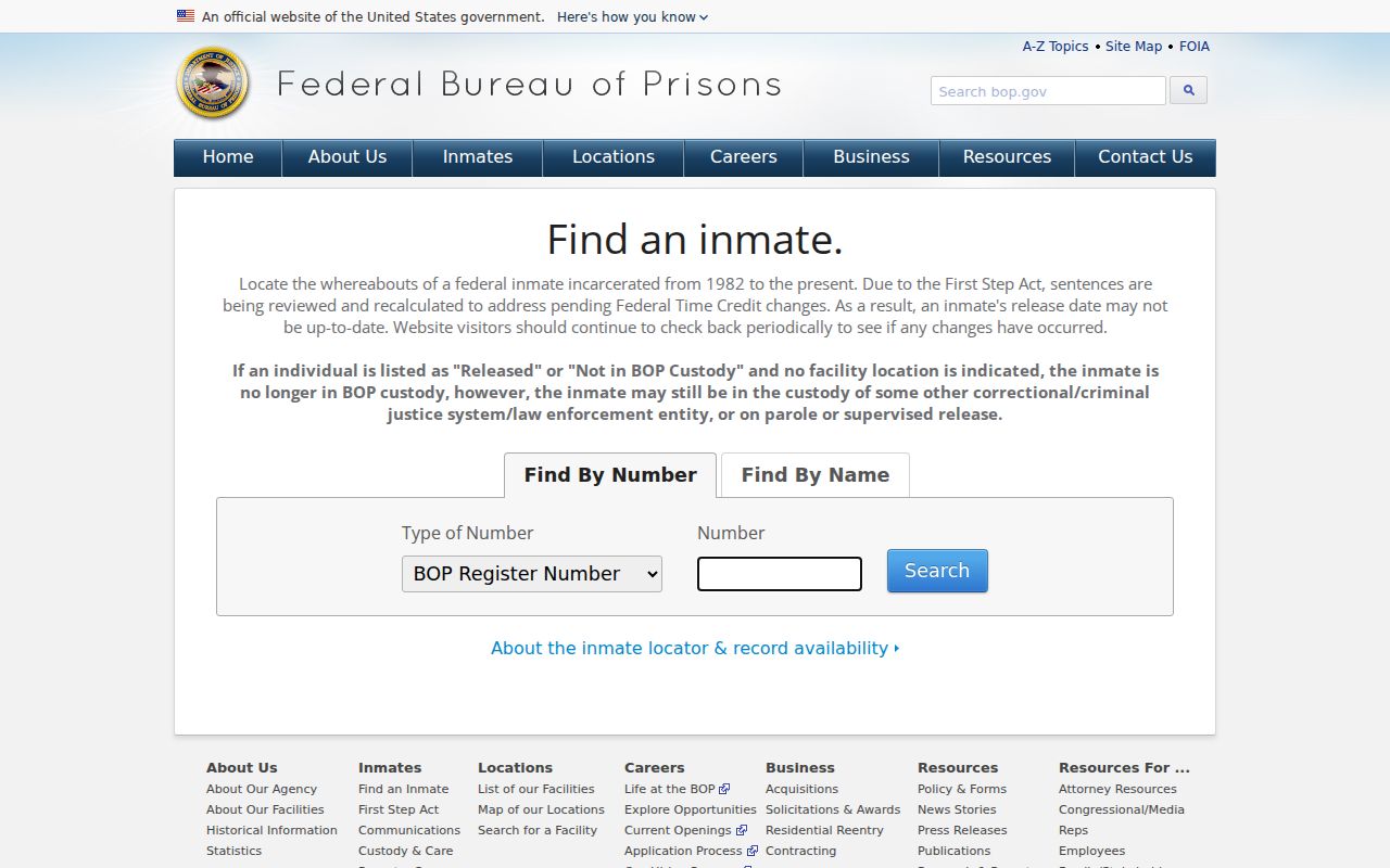 Federal inmate locator for arrests outside Hampton County custody