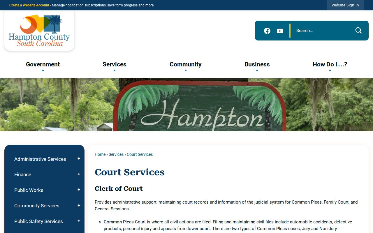Hampton County criminal court cases on the Court Services page