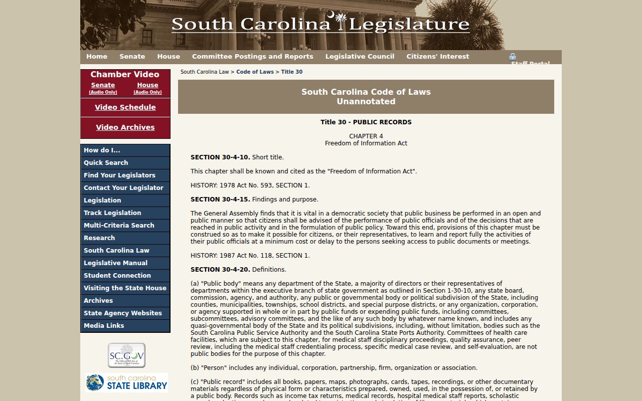 Hampton County criminal record access under South Carolina FOIA
