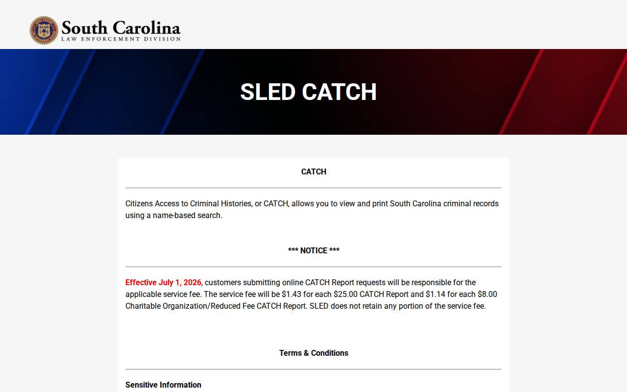 Hampton County criminal history search through SLED CATCH